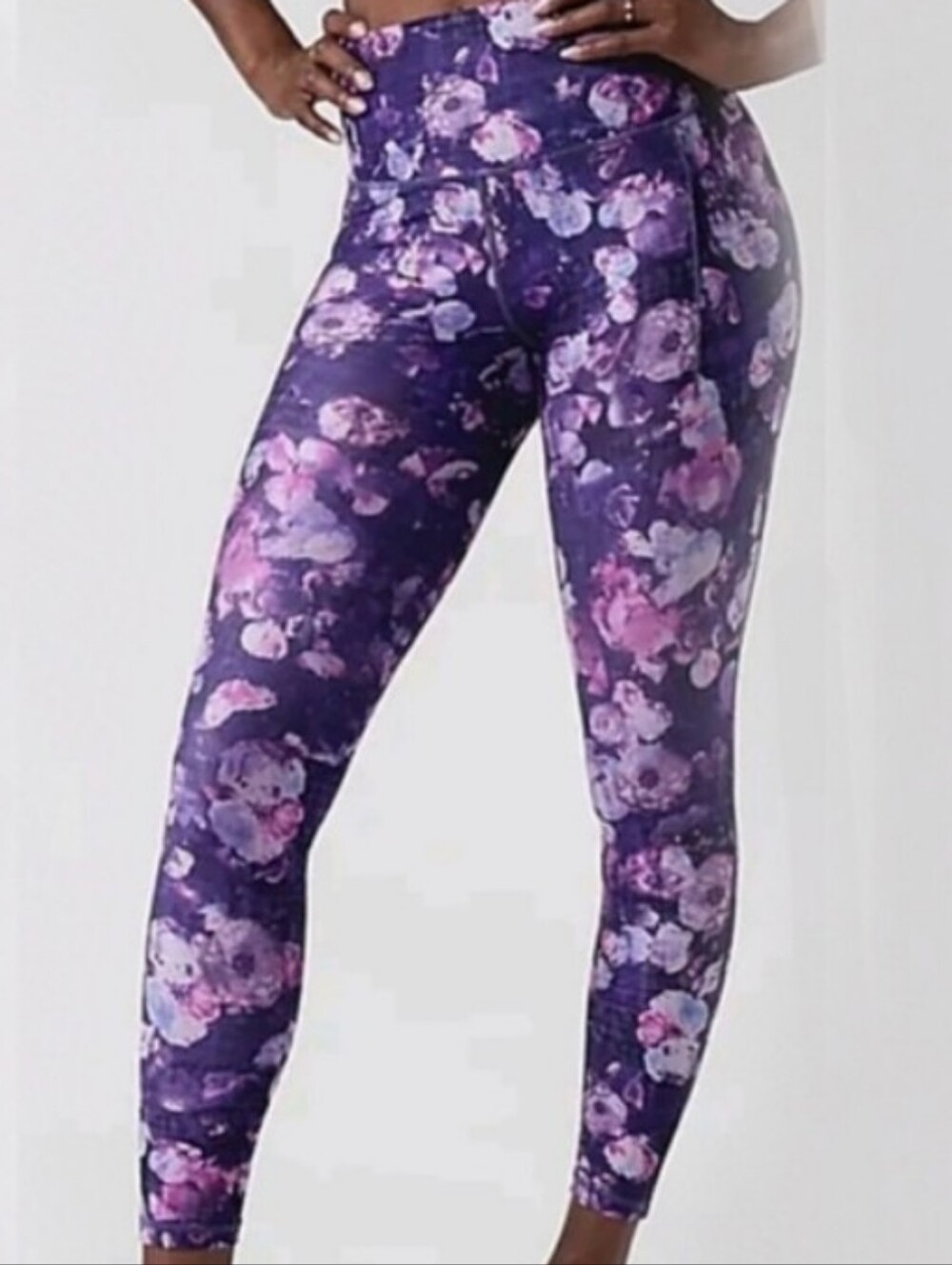 NWOT, High Rise Purple & Pink Floral Leggings From Athleta, Size M
